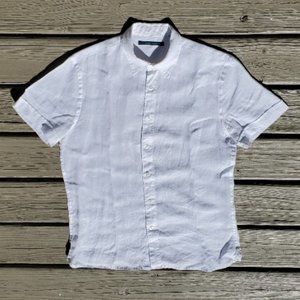 PERRY ELLIS White Linen Mens Short Sleeve Button Shirt
